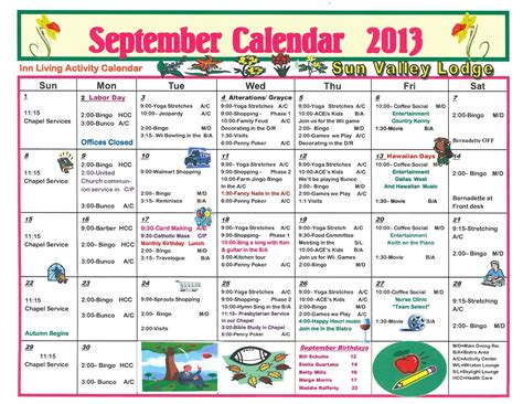 Independent Living Activity Calendar